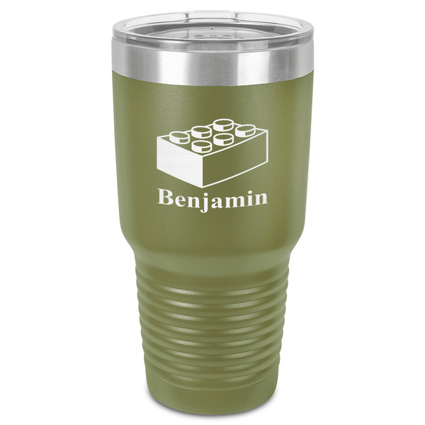 Custom Building Blocks 30 oz Stainless Steel Tumbler - Olive - Single-Sided (Personalized)