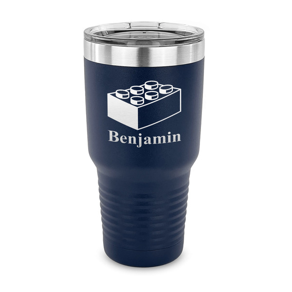 Custom Building Blocks 30 oz Stainless Steel Tumbler - Navy - Single Sided (Personalized)