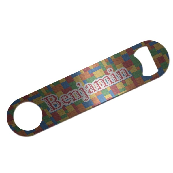 Custom Building Blocks Bar Bottle Opener - Silver w/ Name and Initial