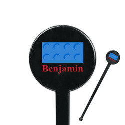 Building Blocks 7" Round Plastic Stir Sticks - Black - Single Sided (Personalized)