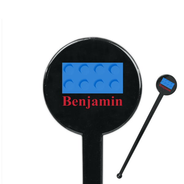 Custom Building Blocks 7" Round Plastic Stir Sticks - Black - Double Sided (Personalized)