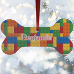 Building Blocks Ceramic Dog Ornament w/ Name and Initial