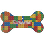 Building Blocks Ceramic Dog Ornament - Front w/ Name and Initial