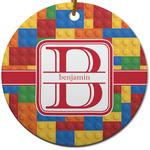 Building Blocks Round Ceramic Ornament w/ Name and Initial