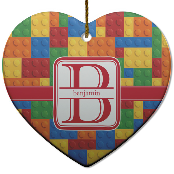 Custom Building Blocks Heart Ceramic Ornament w/ Name and Initial