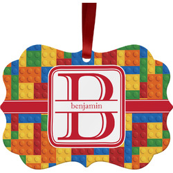 Building Blocks Metal Frame Ornament - Double Sided w/ Name and Initial