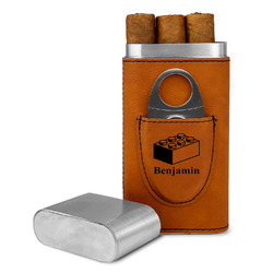 Building Blocks Cigar Case with Cutter - Rawhide (Personalized)