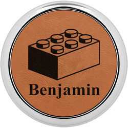 Building Blocks Set of 4 Leatherette Round Coasters w/ Silver Edge (Personalized)