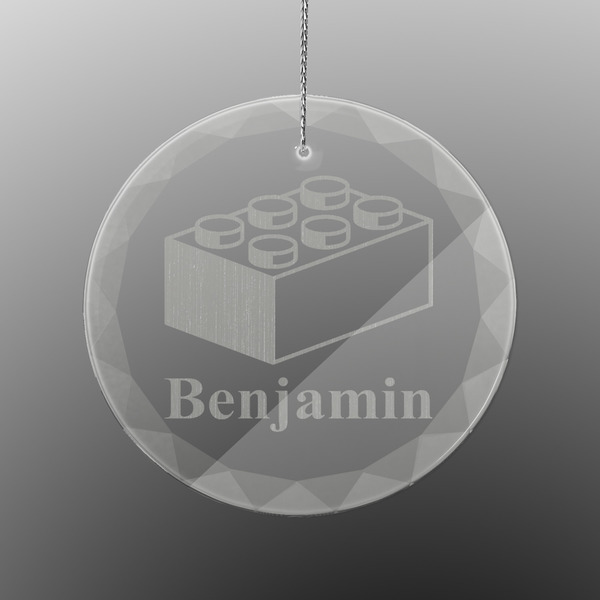 Custom Building Blocks Engraved Glass Ornament - Round (Personalized)