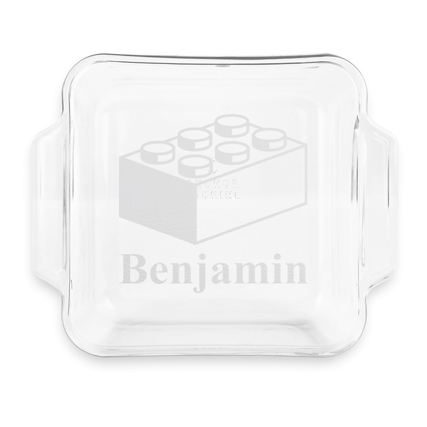 Custom Building Blocks Glass Cake Dish with Truefit Lid - 8in x 8in (Personalized)