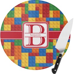 Building Blocks Round Glass Cutting Board (Personalized)