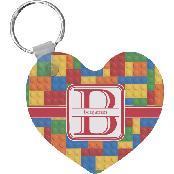 Custom Building Blocks Heart Plastic Keychain w/ Name and Initial