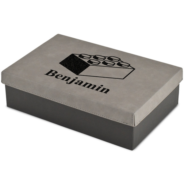 Custom Building Blocks Large Gift Box w/ Engraved Leather Lid (Personalized)