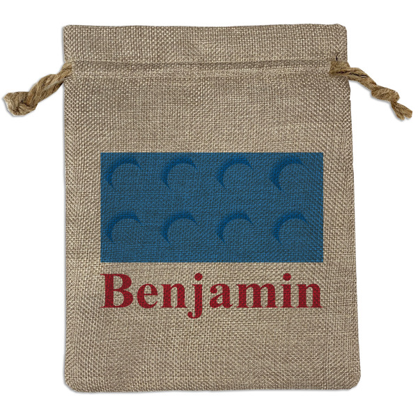 Custom Building Blocks Medium Burlap Gift Bag - Front (Personalized)