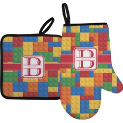 Building Blocks Oven Mitt & Pot Holder Set w/ Name and Initial