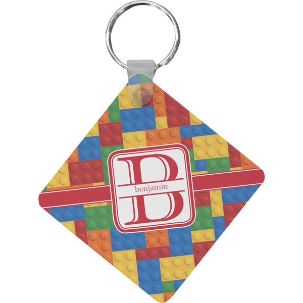 Custom Building Blocks Diamond Plastic Keychain w/ Name and Initial