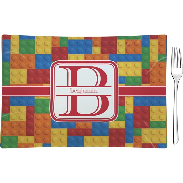 Custom Building Blocks Glass Rectangular Appetizer / Dessert Plate (Personalized)