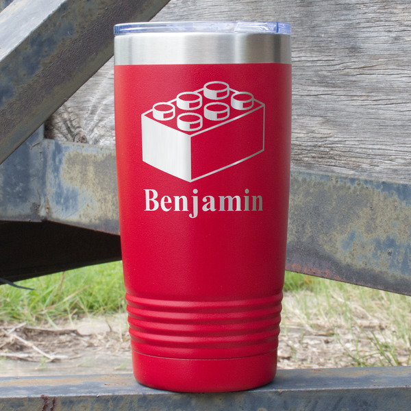 Custom Building Blocks 20 oz Stainless Steel Tumbler - Red - Double Sided (Personalized)