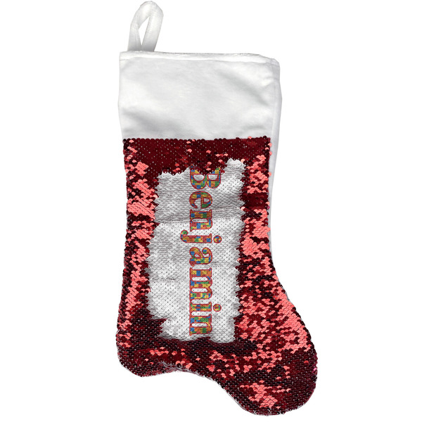 Custom Building Blocks Reversible Sequin Stocking - Red (Personalized)