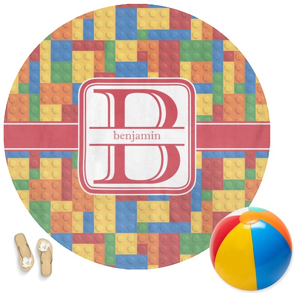 Custom Building Blocks Round Beach Towel (Personalized)