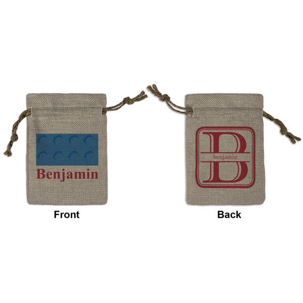 Custom Building Blocks Small Burlap Gift Bag - Front & Back (Personalized)