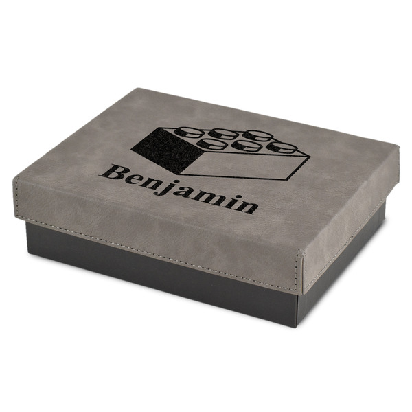 Custom Building Blocks Small Gift Box w/ Engraved Leather Lid (Personalized)