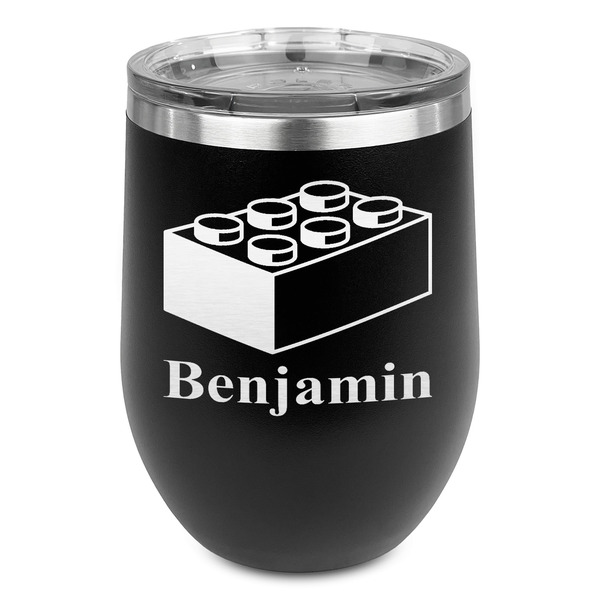 Custom Building Blocks Stemless Stainless Steel Wine Tumbler - Black - Double Sided (Personalized)