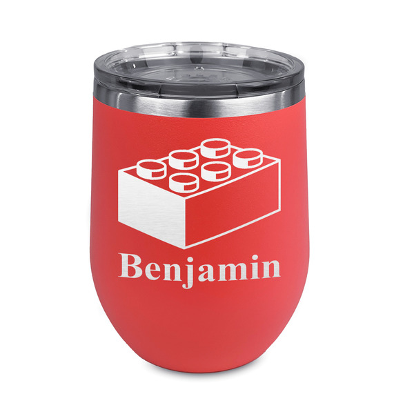 Custom Building Blocks Stemless Stainless Steel Wine Tumbler - Coral - Single Sided (Personalized)