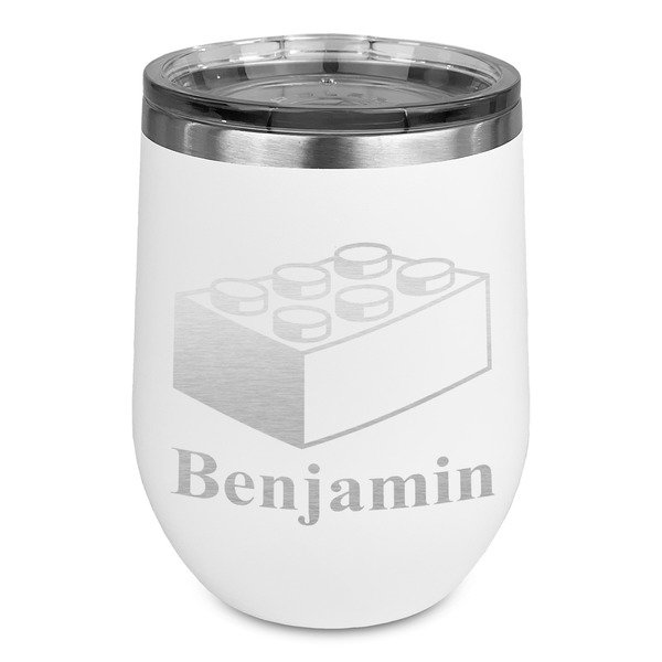 Custom Building Blocks Stemless Stainless Steel Wine Tumbler - White - Single Sided (Personalized)