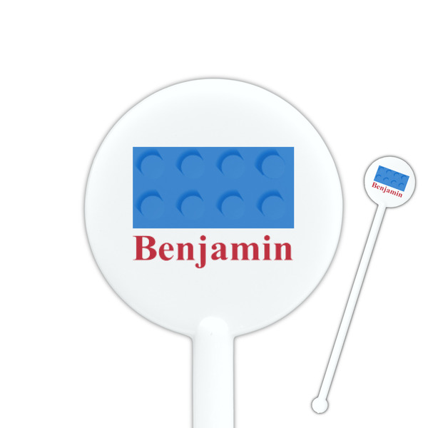 Custom Building Blocks 5.5" Round Plastic Stir Sticks - White - Double Sided (Personalized)