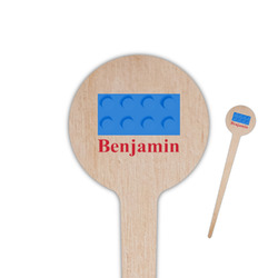 Building Blocks 4" Round Wooden Food Picks - Double Sided (Personalized)