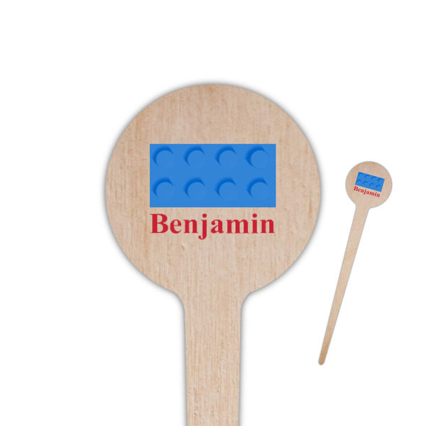 Custom Building Blocks 4" Round Wooden Food Picks - Single Sided (Personalized)