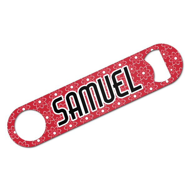 Custom Atomic Orbit Bar Bottle Opener - White w/ Name and Initial