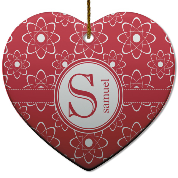 Custom Atomic Orbit Heart Ceramic Ornament w/ Name and Initial