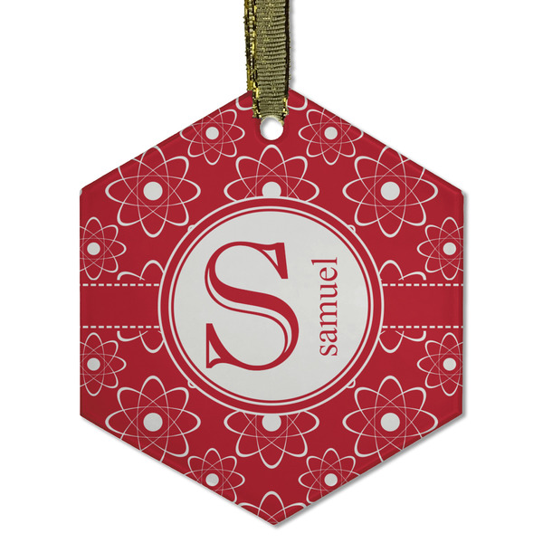 Custom Atomic Orbit Flat Glass Ornament - Hexagon w/ Name and Initial