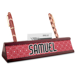 Atomic Orbit Red Mahogany Nameplate with Business Card Holder (Personalized)