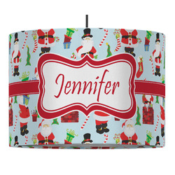 Santa and Presents 16" Drum Pendant Lamp - Fabric (Personalized)