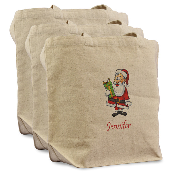 Custom Santa and Presents Reusable Cotton Grocery Bags - Set of 3 (Personalized)