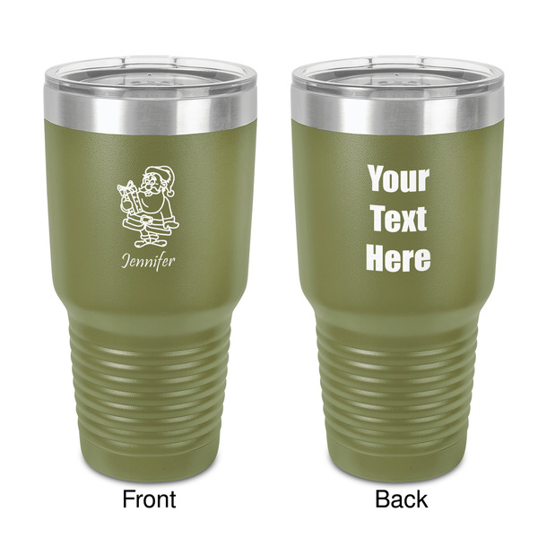 Custom Santa and Presents 30 oz Stainless Steel Tumbler - Olive - Double-Sided (Personalized)