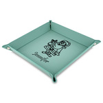 Santa and Presents Faux Leather Dice Tray - 9" x 9"  - Teal (Personalized)