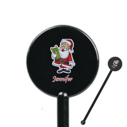 Santa and Presents 5.5" Round Plastic Stir Sticks - Black - Double Sided (Personalized)