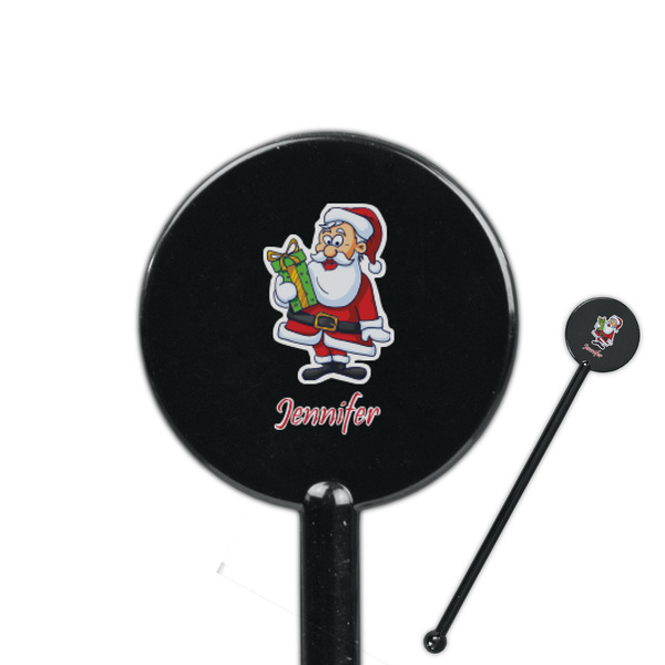 Custom Santa and Presents 5.5" Round Plastic Stir Sticks - Black - Double Sided (Personalized)