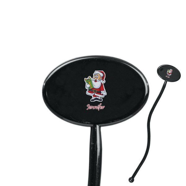 Custom Santa and Presents 7" Oval Plastic Stir Sticks - Black - Double Sided (Personalized)