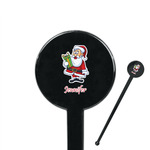 Santa and Presents 7" Round Plastic Stir Sticks - Black - Double Sided (Personalized)