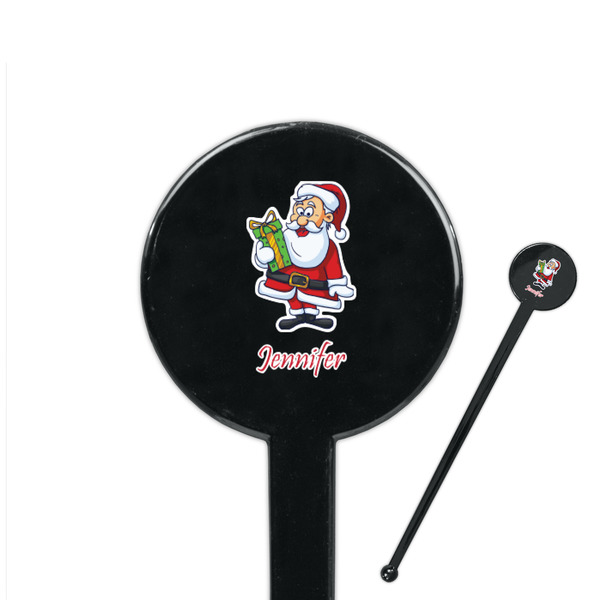 Custom Santa and Presents 7" Round Plastic Stir Sticks - Black - Double Sided (Personalized)