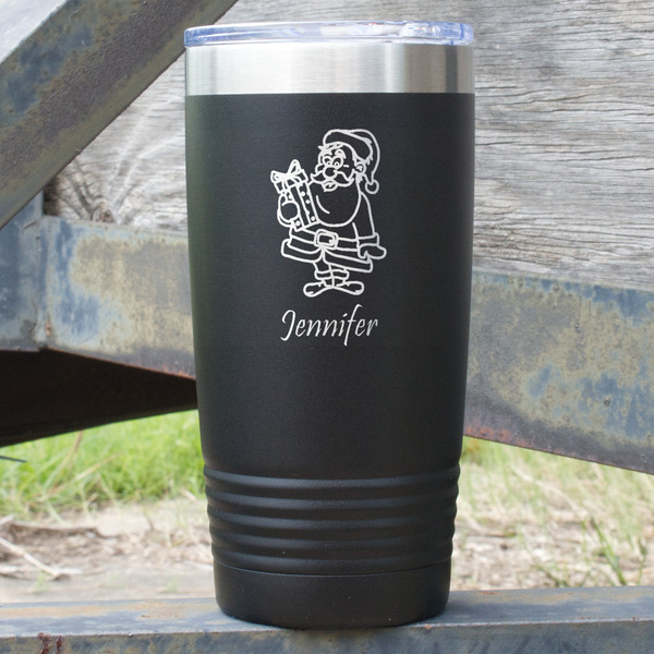 Custom Santa and Presents 20 oz Stainless Steel Tumbler - Black - Single Sided (Personalized)