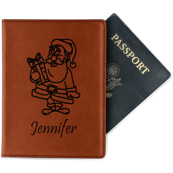 Custom Santa and Presents Passport Holder - Faux Leather - Double Sided (Personalized)