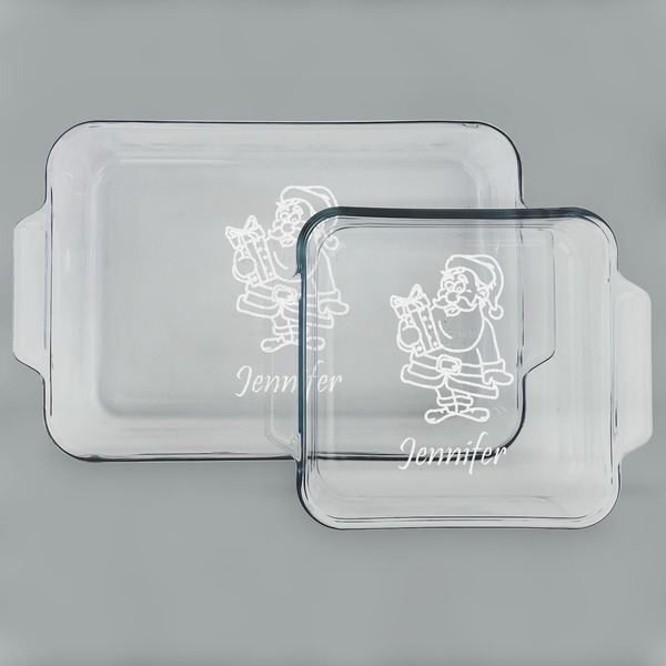 Custom Santa and Presents Set of Glass Baking & Cake Dish - 13in x 9in & 8in x 8in (Personalized)