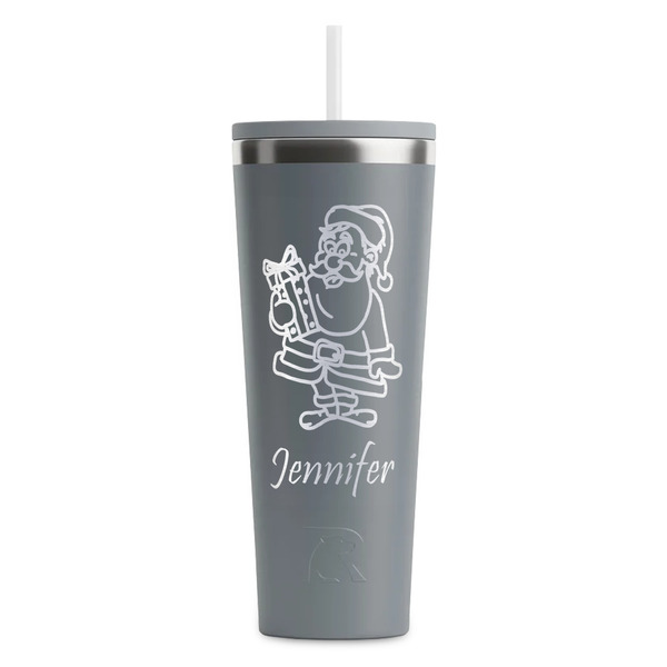 Custom Santa and Presents RTIC Everyday Tumbler with Straw - 28oz - Grey - Double-Sided (Personalized)