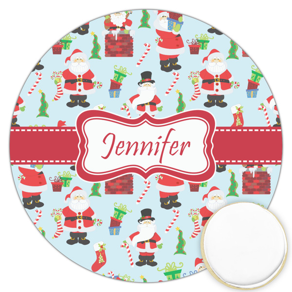 Custom Santa and Presents Printed Cookie Topper - 3.25" (Personalized)